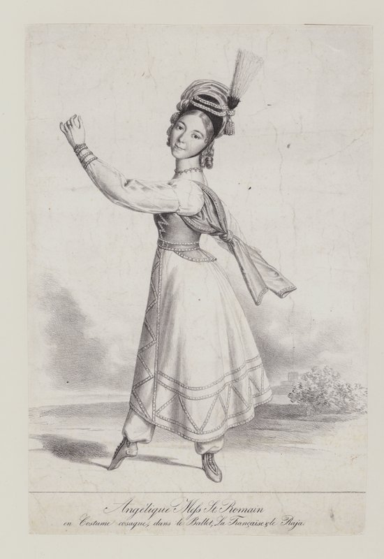 Angelique St Romain Mees in costume cosacco per il balletto La Francaise et le Raja da French School