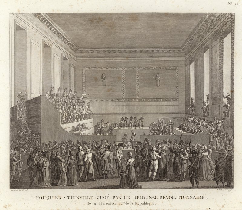 Antoine Quentin Fouquier-Tinville giudicato dal tribunale rivoluzionario da French School