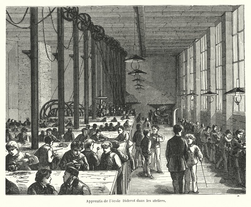 Apprendisti nei laboratori della Ecole Diderot a Parigi, Francia da French School