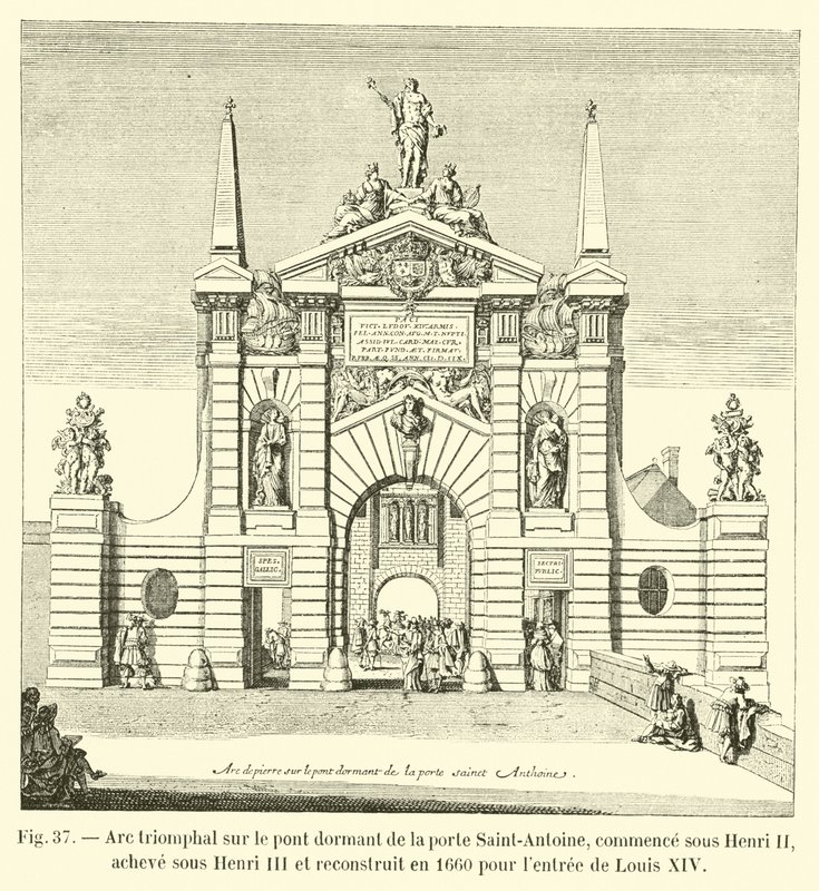 Arco trionfale sul ponte dormiente della porta Saint-Antoine, iniziato sotto Enrico II, completato sotto Enrico III e ricostruito nel 1660 per l