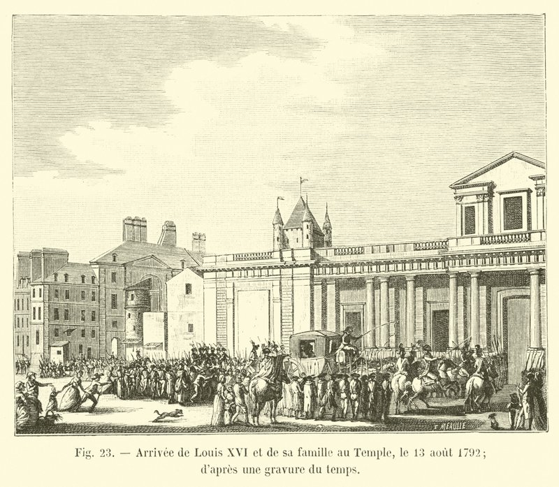Arrivo di Luigi XVI e della sua famiglia al Tempio, il 13 agosto 1792; da un
