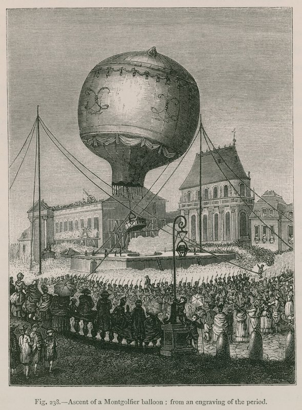Ascesa di un pallone Montgolfier da French School