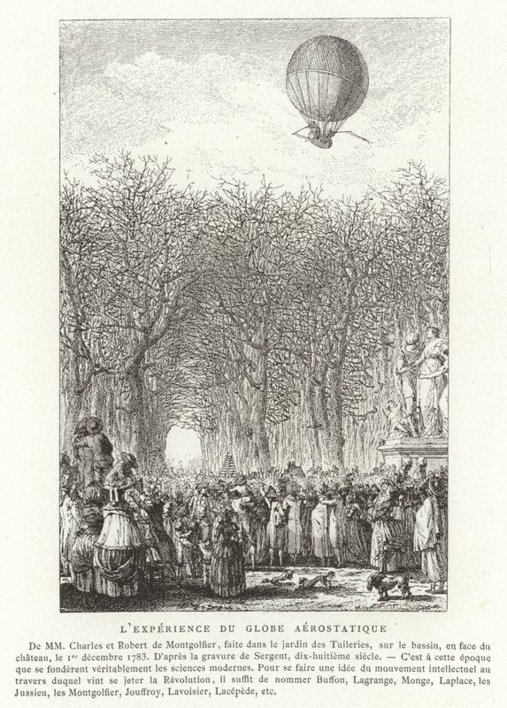 Ascesa del Globo Aerostatico dei Fratelli Montgolfier, Parigi, 1 dicembre 1783 da French School