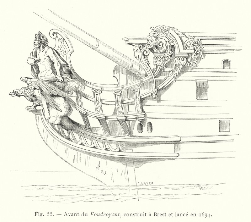 Prua del Foudroyant, costruito a Brest e varato nel 1694 da French School