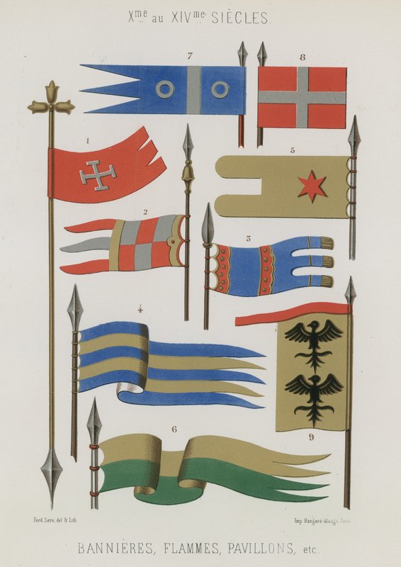 Bandiere, stendardi, bandiere dal X al XIV secolo da French School