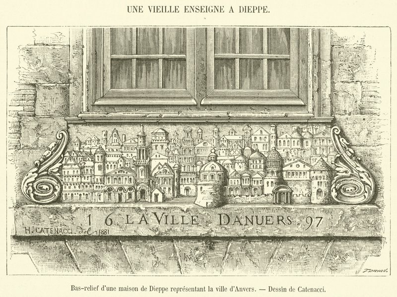 Bassorilievo di una casa di Dieppe che rappresenta la città di Anversa da French School