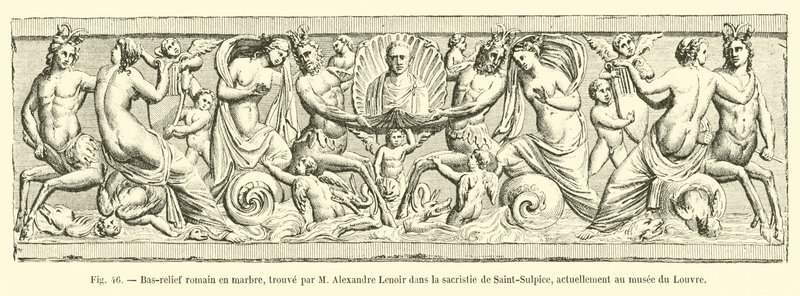 Bassorilievo romano in marmo, trovato da Alexandre Lenoir nella sacrestia di Saint-Sulpice, attualmente al museo del Louvre da French School