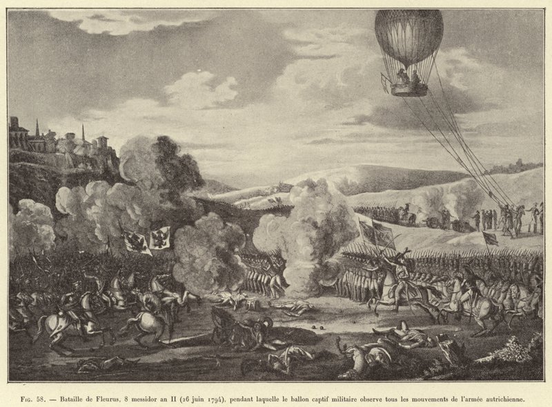 Battaglia di Fleurus, 8 messidoro anno II (26 giugno 1794), durante la quale il pallone militare osserva tutti i movimenti dell