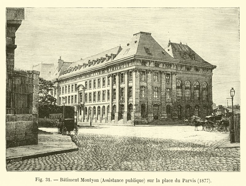 Edificio Montyon, Assistenza pubblica, sulla piazza del Parvis, 1877 da French School