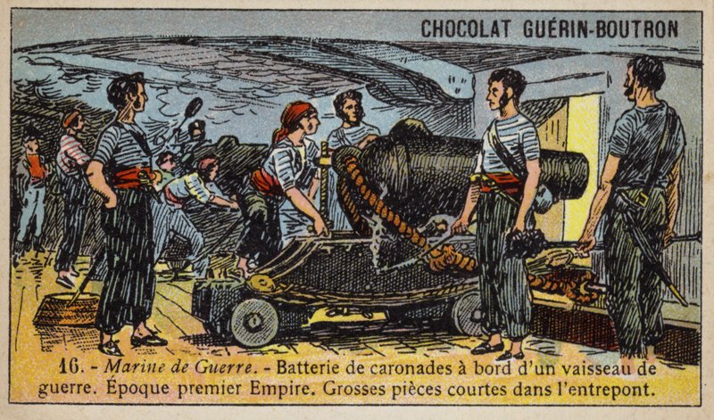 Batteria di carronate a bordo di una nave da guerra francese del Primo Impero, inizio XIX secolo da French School