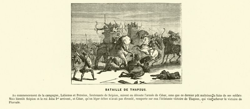 Battaglia di Tapso, Nord Africa, Guerra Civile di Cesare, 46 a.C. (incisione) da French School