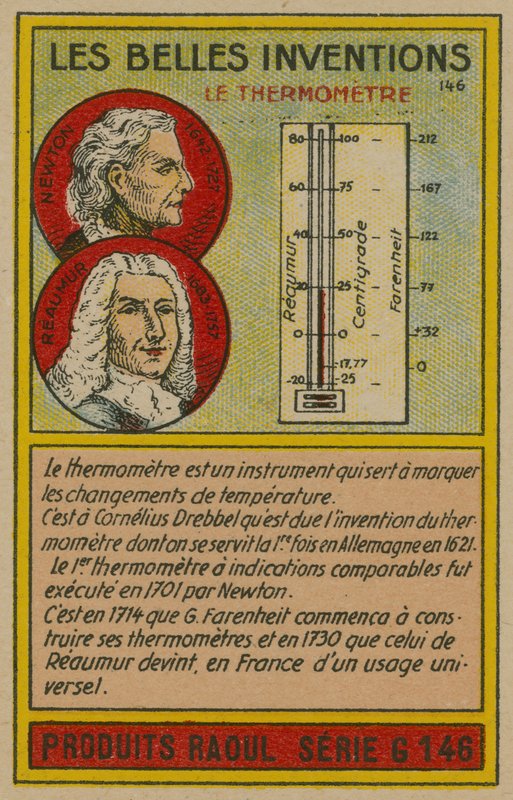 Carta delle belle invenzioni, termometro da French School