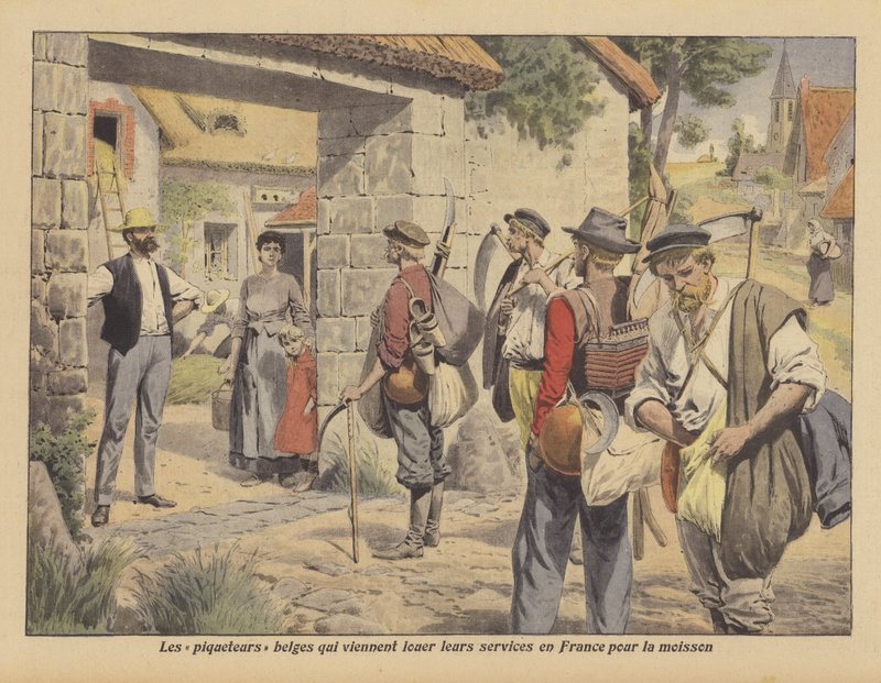 Lavoratori agricoli belgi in cerca di lavoro in Francia durante la raccolta da French School
