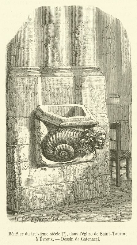 Acquasantiera del tredicesimo secolo?, nella chiesa di Saint-Taurin, a Evreux da French School
