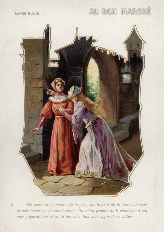 La moglie di Barbablù dice a sua sorella Anne di salire sulla torre del castello e cercare i suoi fratelli da French School