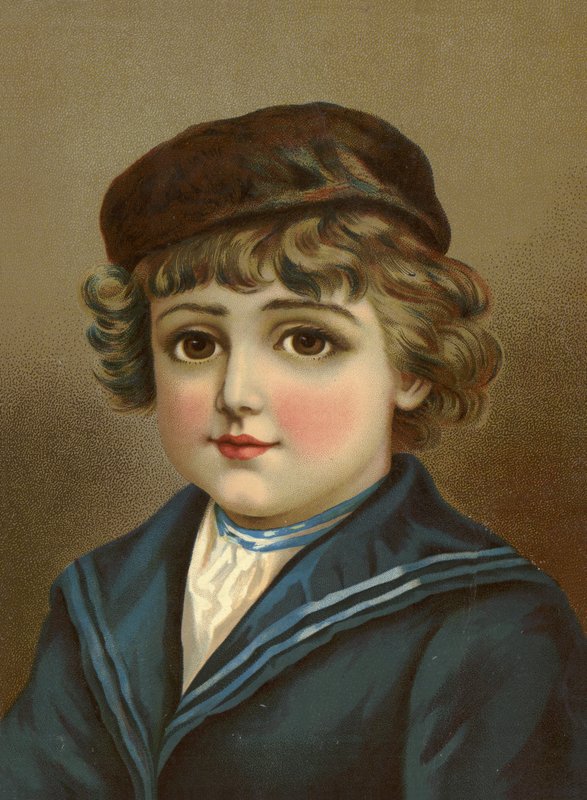 Ragazzo, con grandi occhi marroni, in abito da marinaio da French School