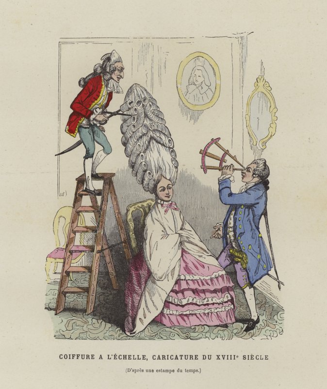 Caricatura sulle acconciature delle donne francesi del XVIII secolo da French School