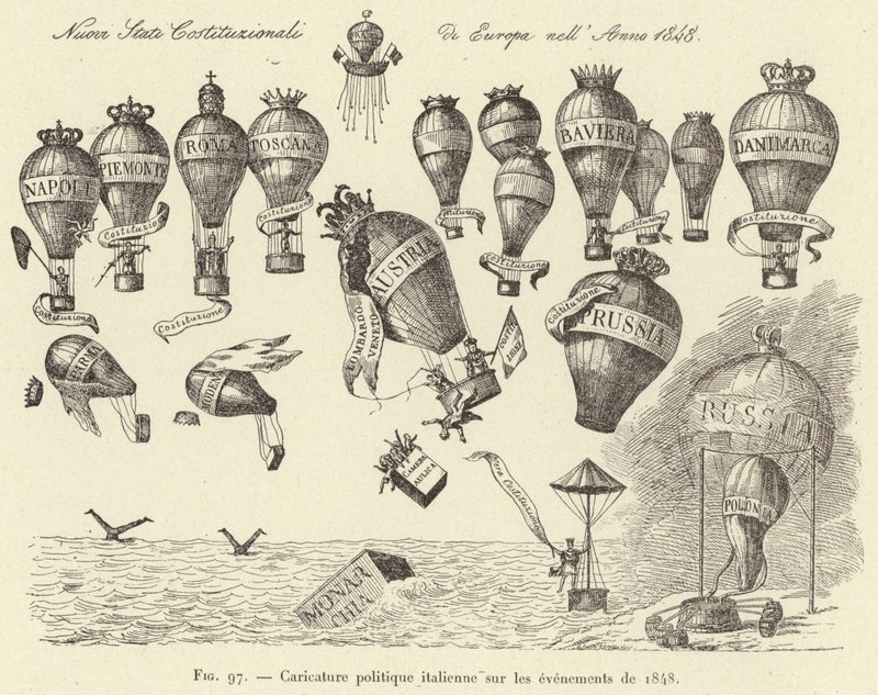 Caricatura politica italiana sugli eventi del 1848 da French School
