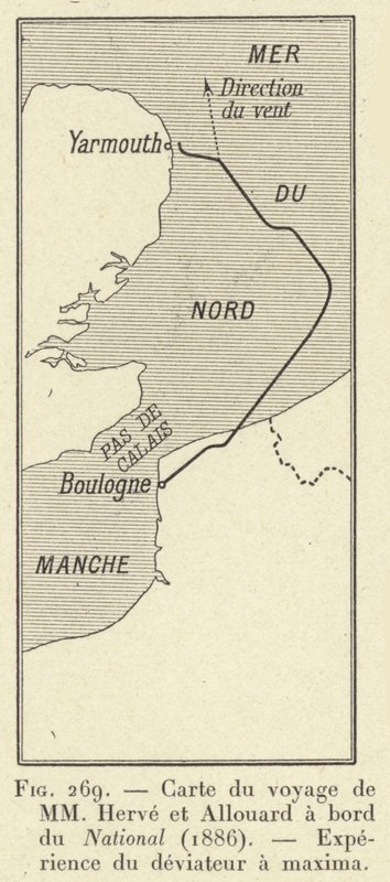 Carta del viaggio di MM Herve e Allouard a bordo del National (1886), Esperienza del deviatore a maxima (incisione) da French School