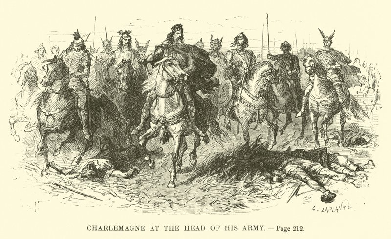 Carlo Magno alla testa del suo esercito da French School