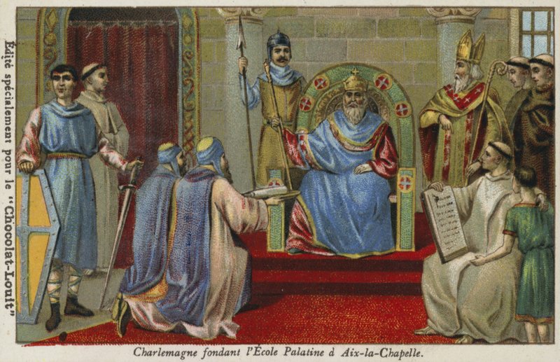 Carlo Magno fonda la Scuola Palatina ad Aquisgrana, fine VIII secolo da French School