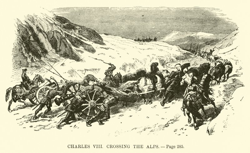 Carlo VIII attraversa le Alpi da French School