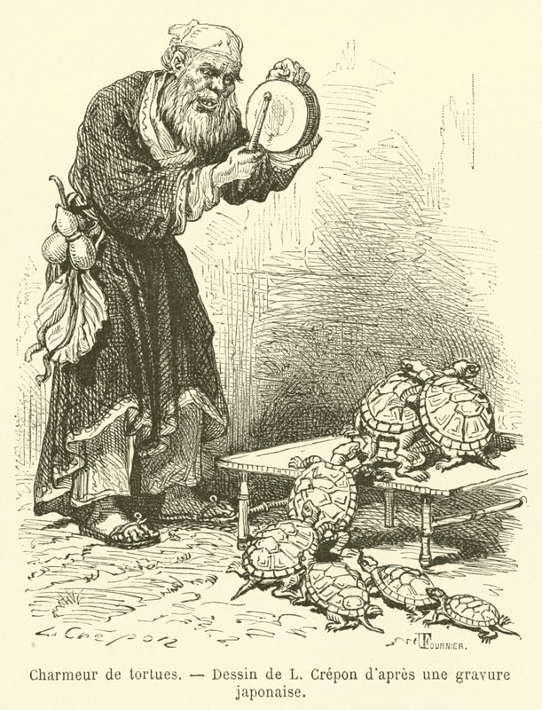 Incantatore di tartarughe (incisione) da French School