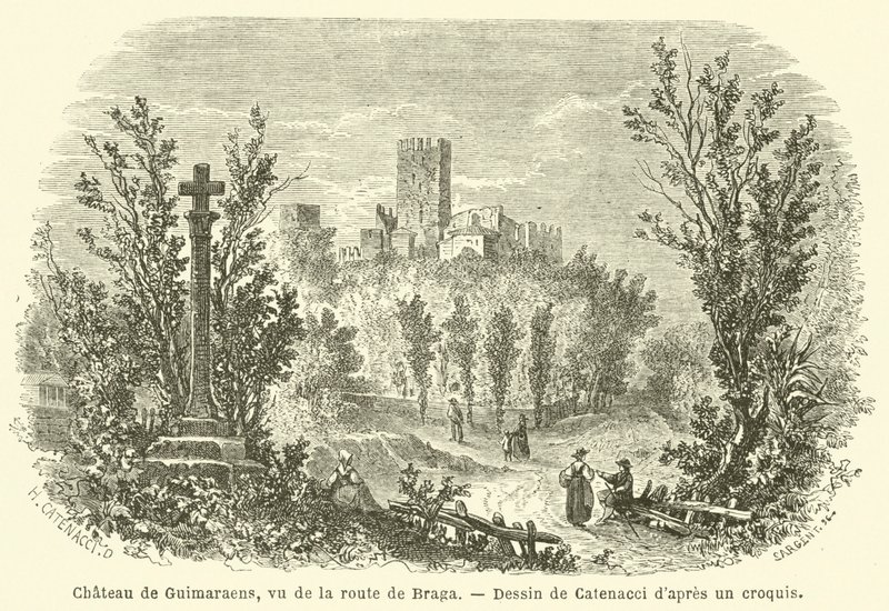Castello di Guimaraens, visto dalla strada di Braga da French School