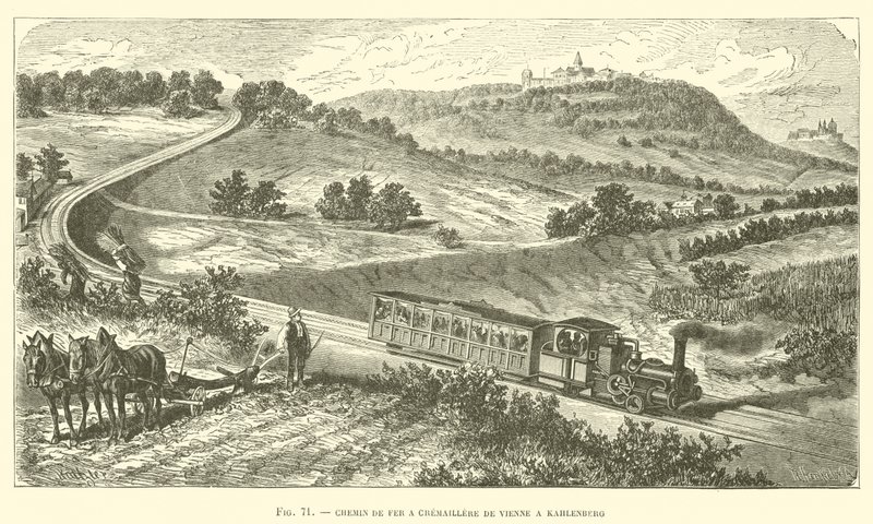 Chemin de Fer a Cremaillere de Vienne a Kahlenberg (incisione) da French School