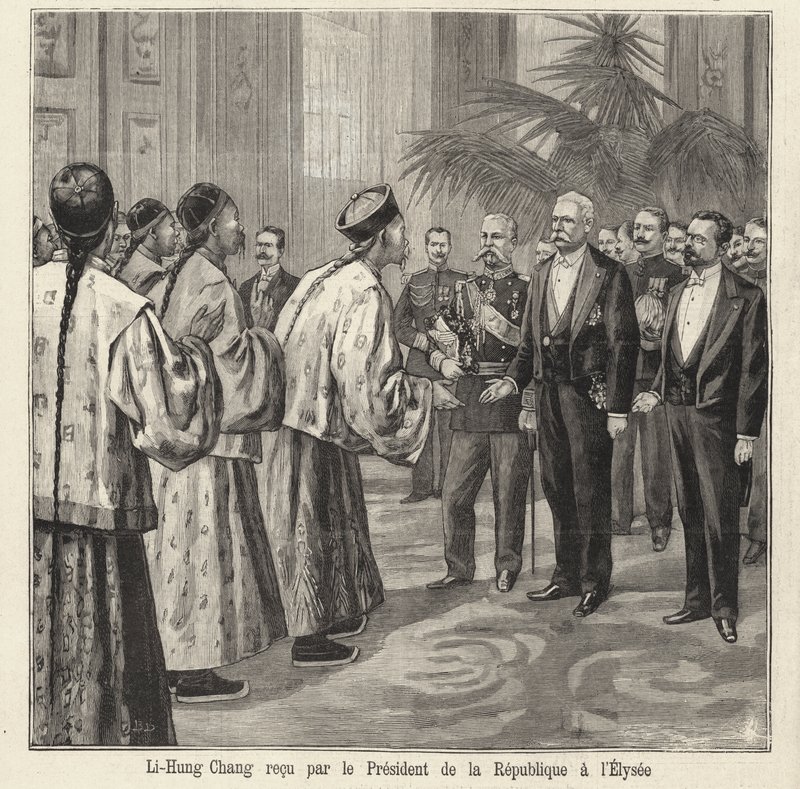 Il politico e diplomatico cinese Li Hongzhang ricevuto dal presidente francese Felix Faure al Palazzo dell