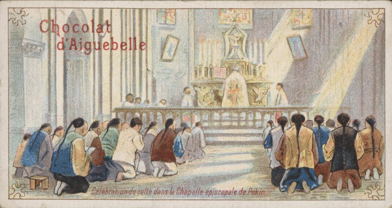Cristiani che adorano nella Cappella Episcopale di Pechino da French School