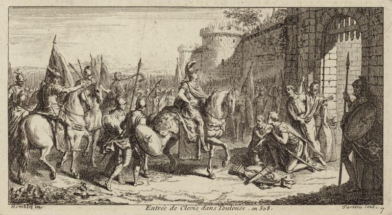 Clodoveo I, Re dei Franchi, entra a Tolosa dopo aver sconfitto i Visigoti, 508 da French School