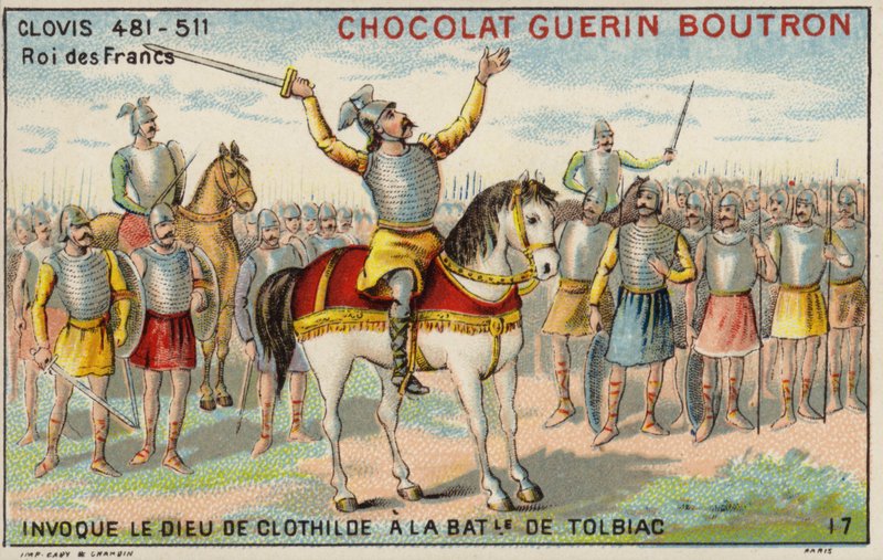 Clodoveo I invoca il Dio di Clotilde alla Battaglia di Tolbiac, 496 da French School