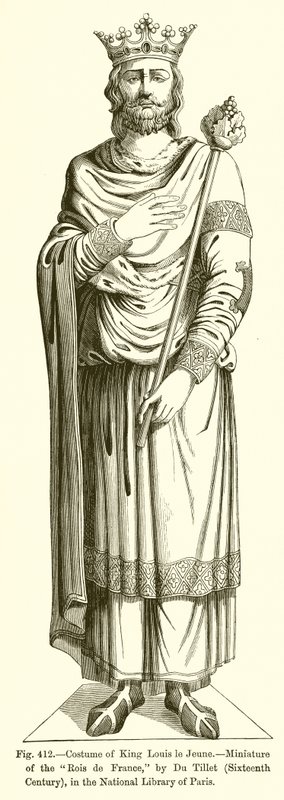 Costume di Re Luigi il Giovane, miniatura dei Rois de France, di Du Tillet, XVI secolo, nella Biblioteca Nazionale di Parigi da French School