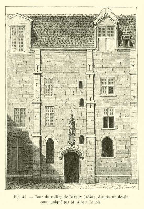 Cortile del collegio di Bayeux, 1848; da un disegno comunicato da Albert Lenoir da French School