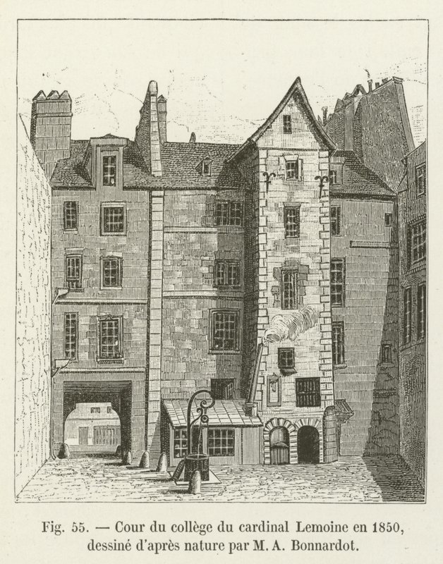 Cortile del collegio del cardinale Lemoine nel 1850, disegnato dal vero da M A Bonnardot da French School