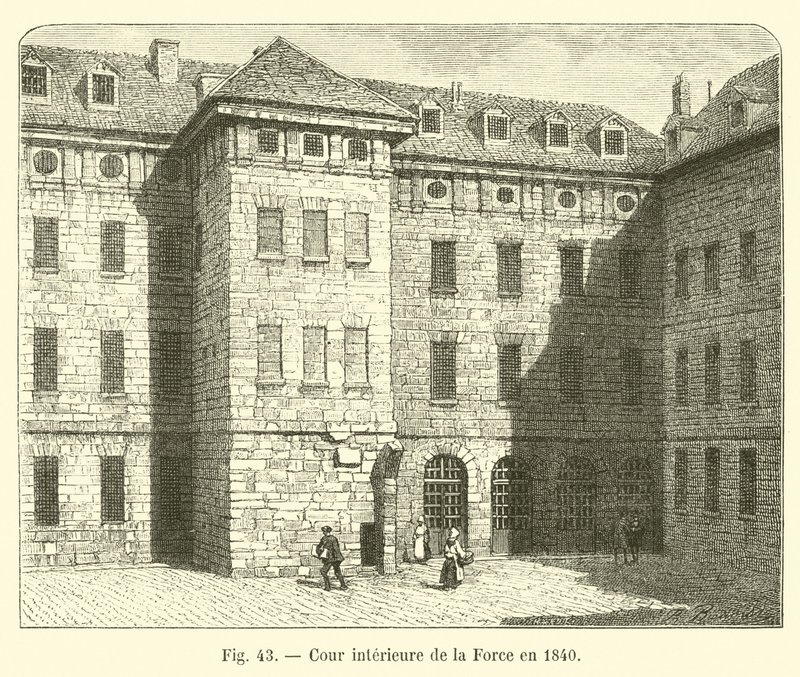 Cortile interno della Force nel 1840 da French School