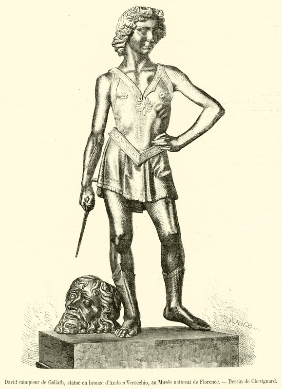 Davide vincitore di Golia, statua in bronzo di Andrea Verrocchio, al Museo nazionale di Firenze da French School