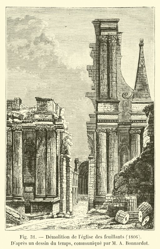 Demolizione della chiesa dei Feuillants, 1806, secondo un disegno dell