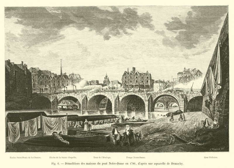 Demolizioni delle case del ponte Notre-Dame nel 1786, secondo un acquerello di Demachy da French School