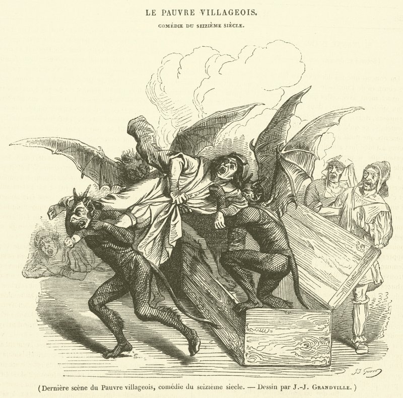 Ultima scena del Povero villano, commedia del sedicesimo secolo da French School