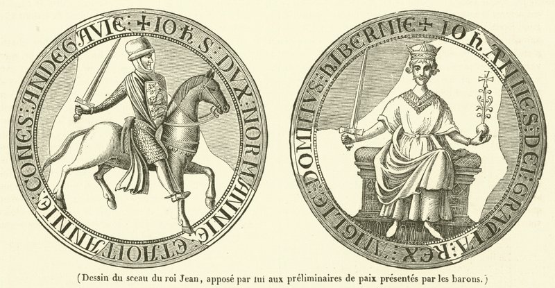 Disegno del sigillo di re Giovanni, da lui apposto ai preliminari di pace presentati dai baroni (incisione) da French School