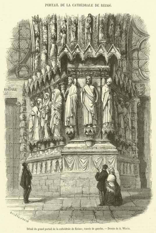 Dettaglio del grande portale della cattedrale di Reims, navata di sinistra da French School