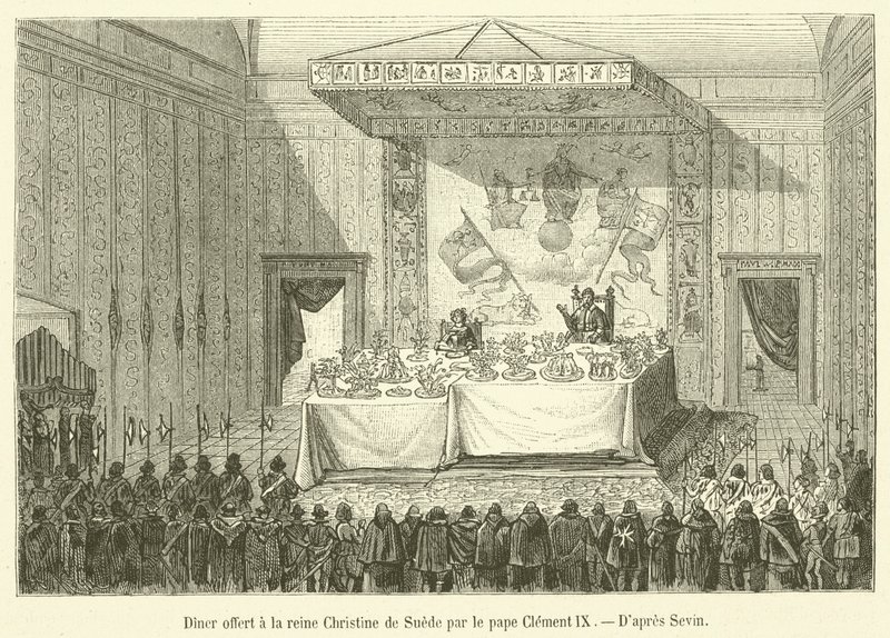 Cena offerta alla regina Cristina di Svezia dal papa Clemente IX da French School