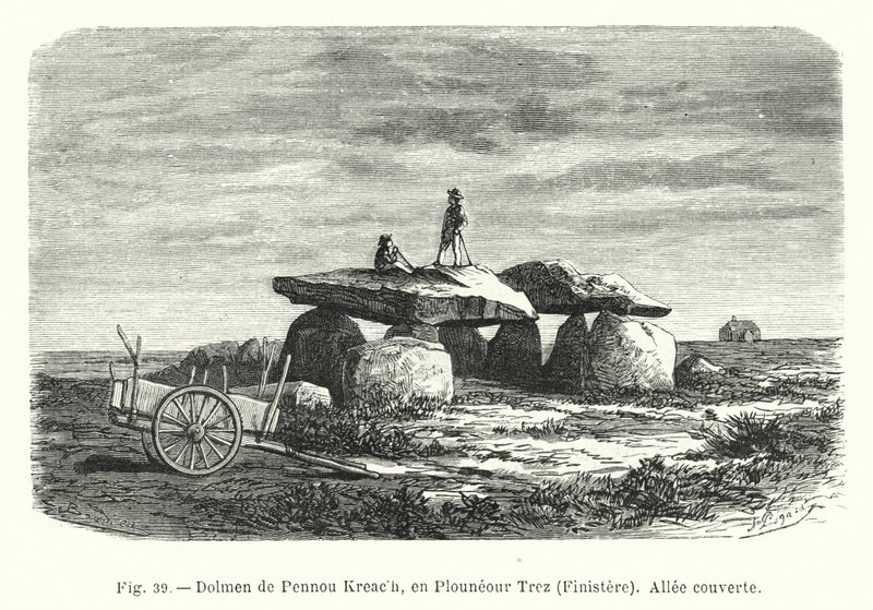 Dolmen di Pennou Kreach, a Plouneour Trez, Finistère, corridoio coperto da French School