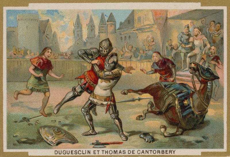 Duello tra Bertrand du Guesclin e Thomas di Canterbury, Dinan, Bretagna, 1357 da French School