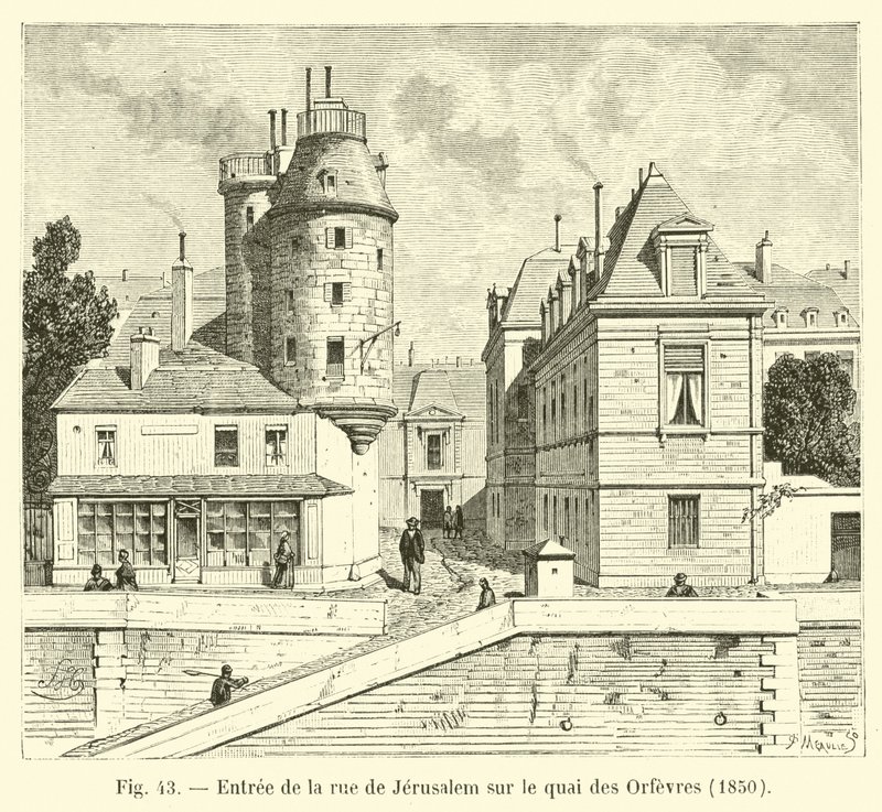 Ingresso della rue de Jerusalem sul quai des Orfevres, 1850 da French School