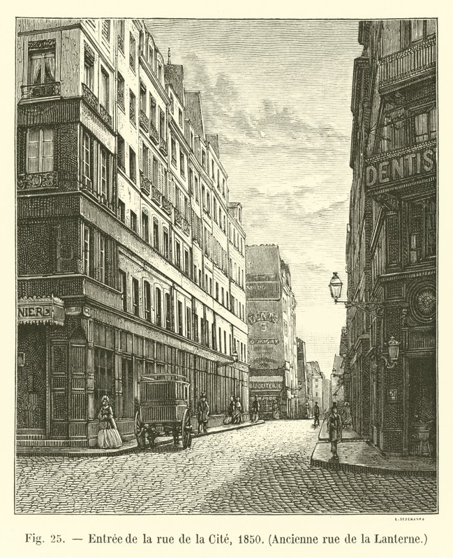 Ingresso della rue de la Cite, 1850, antica rue de la Lanterne da French School