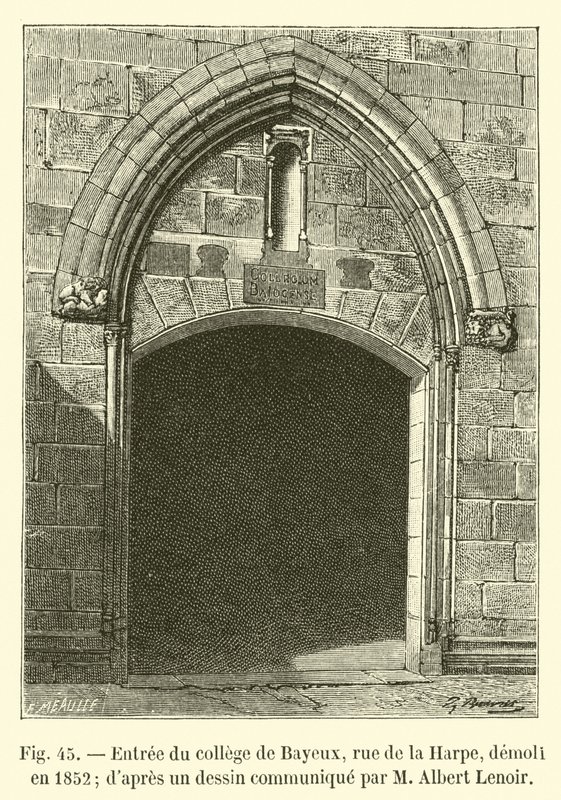 Ingresso del collegio di Bayeux, rue de la Harpe, demolito nel 1852; da un disegno comunicato da Albert Lenoir da French School
