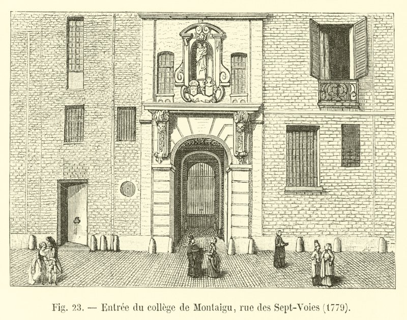 Ingresso del collegio di Montaigu, rue des Sept-Voies, 1779 da French School